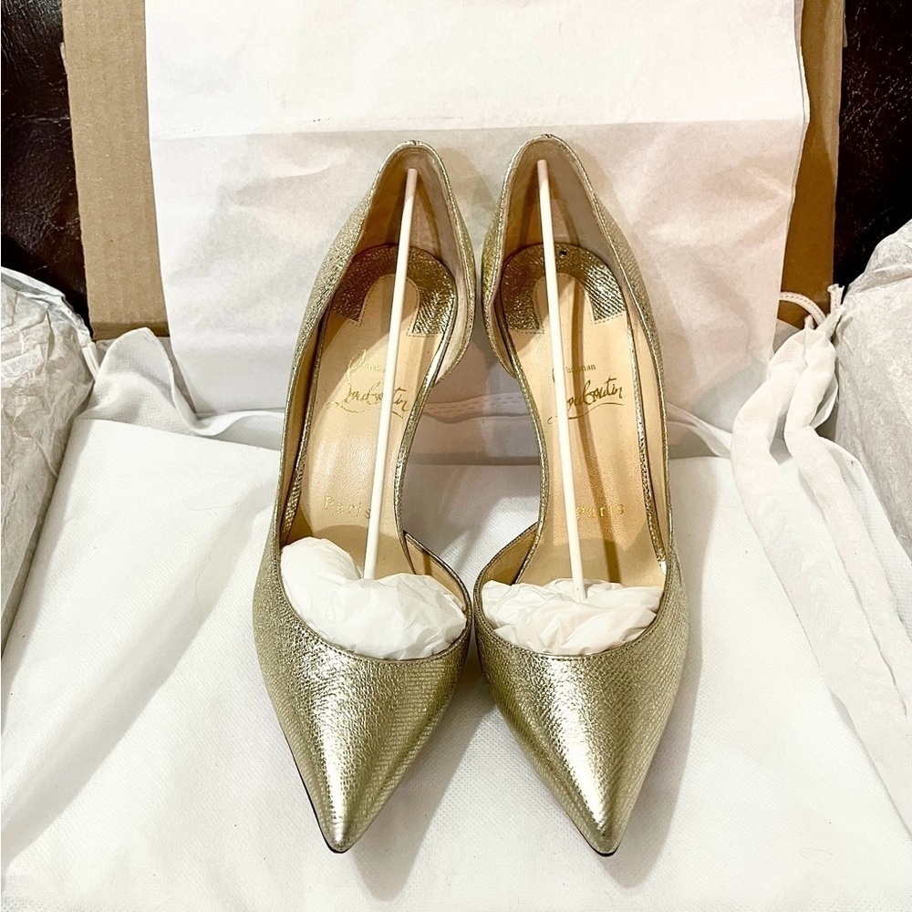 Christian Louboutin iconic ‘Iriza’ champaign gold leather 100mm EU37.5